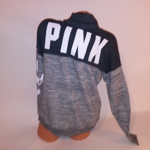 Victoria Secret PINK Sweater Small Cowl Neck Gray Logo Marl Bust 23" Length 23" - Picture 5 of 7